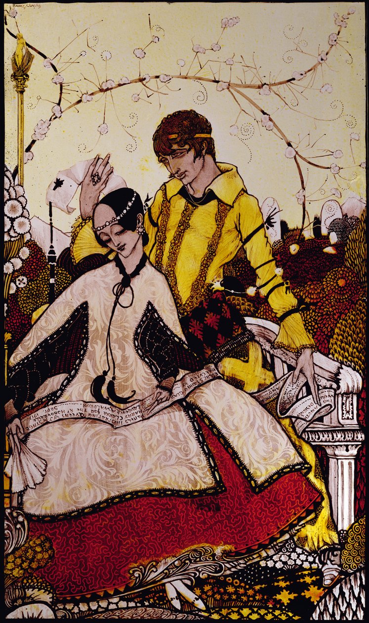 Annamme seitsemän koirapäivää kulua ja nimesimme Queens in Glenmacnass Illustration Harry Clarke J.M. Syngen Queensista tekijältä Harry Clarke