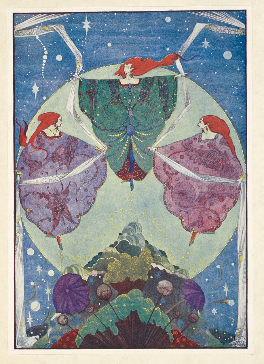Tonttumäki. He tanssivat sumusta ja kuutamosta kudottujen huivien kanssa. tekijältä Harry Clarke