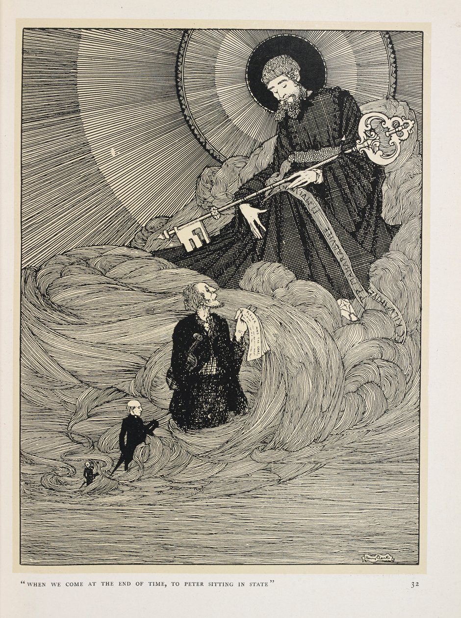 Dooneyn viulunsoittaja. "Kun tulemme aikojen lopussa,   tilassa istuvalle Pietarille" tekijältä Harry Clarke