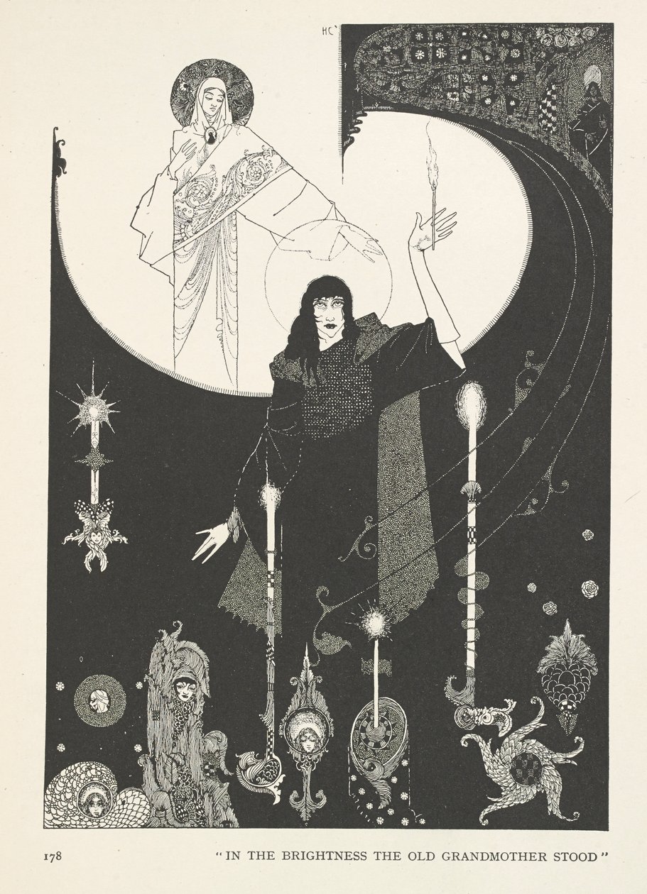 Pikku tulitikkutyttö. Kirkkaudessa seisoi vanha isoäiti. tekijältä Harry Clarke