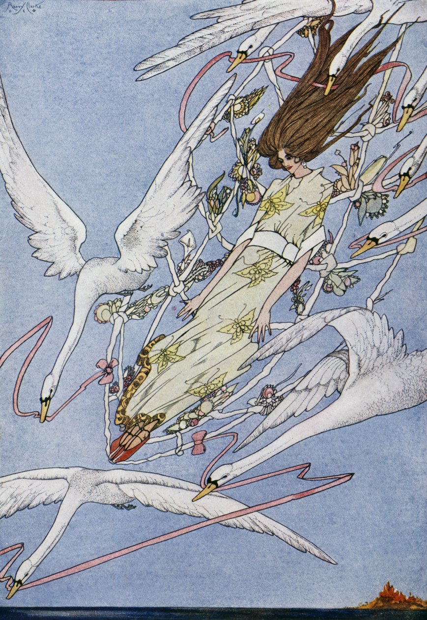 Villit joutsenet, Hans Christian Andersenin (1805-1875) satu, Harry Clarken (1890-1931) kuvitus tekijältä Harry Clarke