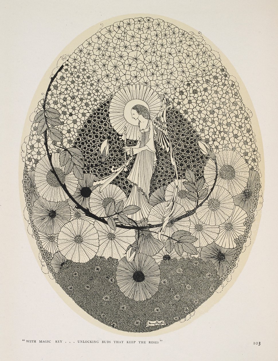 Tulevaan kevääseen. "Taikaavaimella... avaamalla ruusut pitävät silmut". tekijältä Harry Clarke