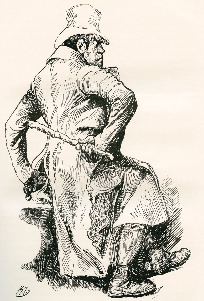 Bill Sikes. Harry Furnissin kuvitus Charles Dickensin romaanille Oliver Twist, The Testimonial Editionista, julkaistu 1910. tekijältä Harry Furniss