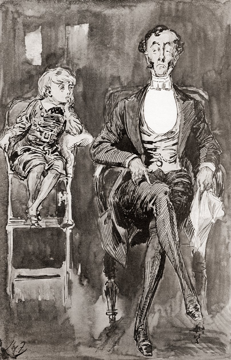 Harry Furnissin kuvitus Charles Dickensin romaaniin Dombey and Son The Testimonial Editionista, julkaistu 1910. tekijältä Harry Furniss
