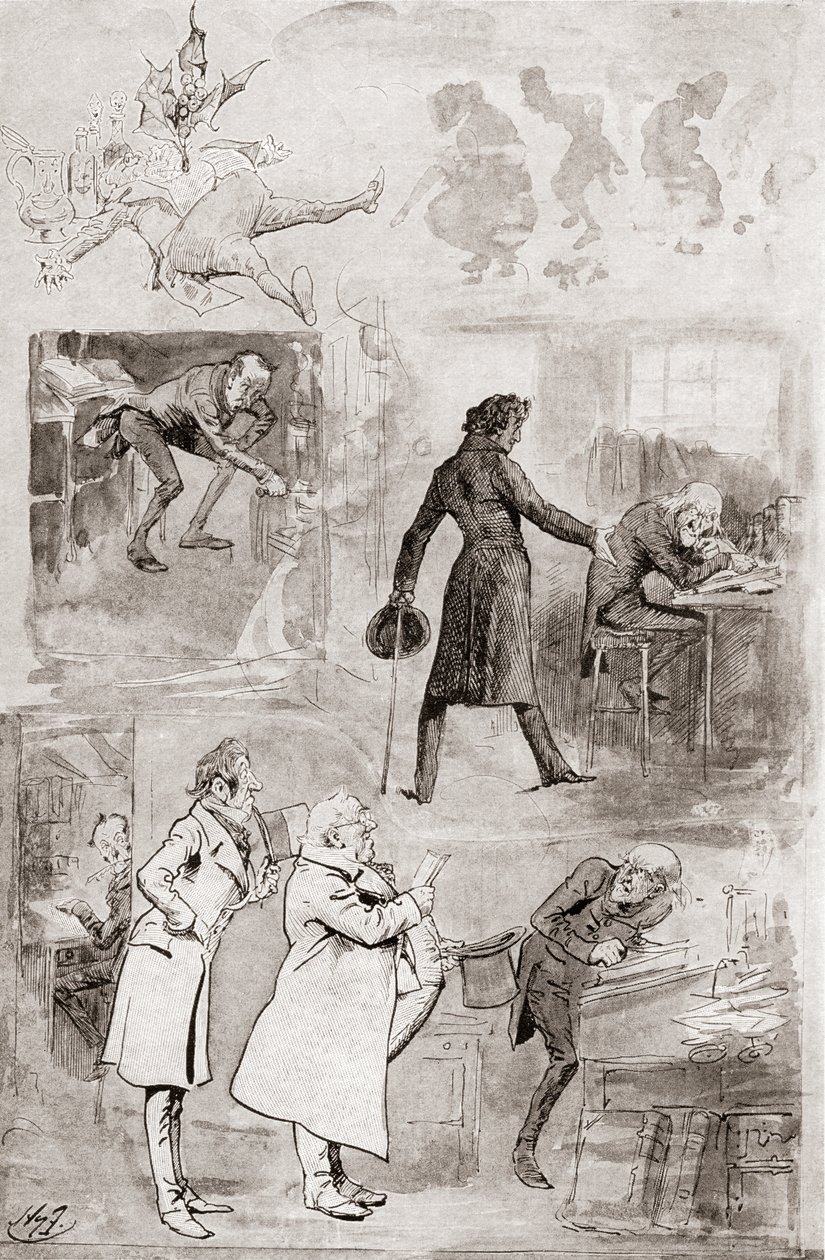 Kuvitus joululaululle Charles Dickensin joulukirjoista tekijältä Harry Furniss