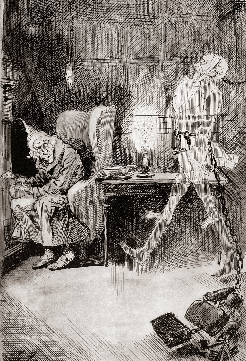 Kuvitus joululaululle Charles Dickensin joulukirjoista tekijältä Harry Furniss