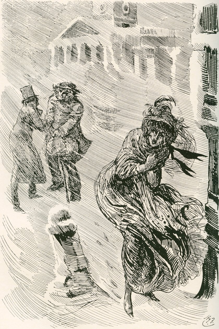 Marta, a Errante. Ilustração de Harry Furniss para o romance David Copperfield, de Charles Dickens, da The Testimonial Edition, publicado em 1910.finlandês tekijältä Harry Furniss