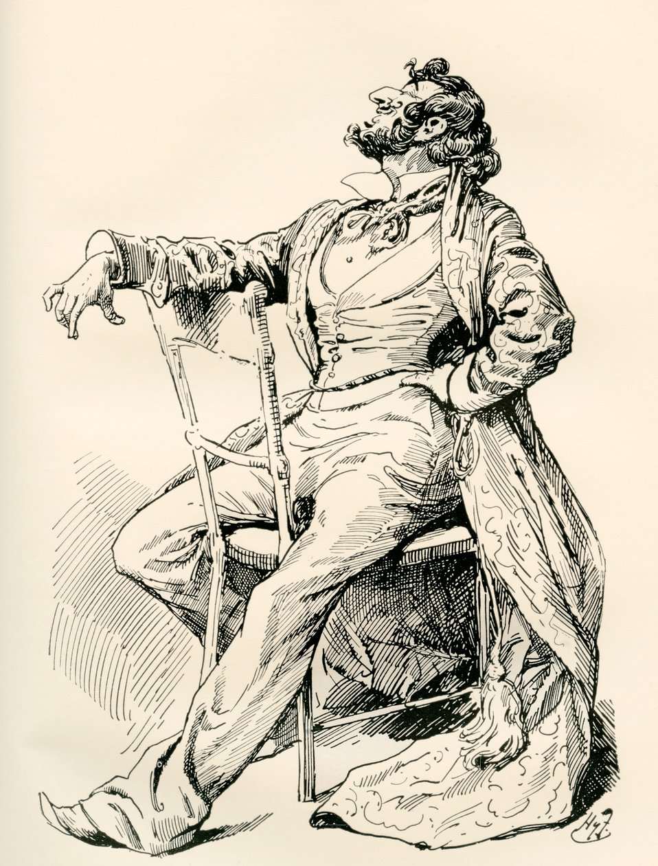 Herra Alfred Mantalini. Harry Furnissin kuvitus Charles Dickensin romaanille Nicholas Nickleby, The Testimonial Edition, julkaistu 1910. tekijältä Harry Furniss