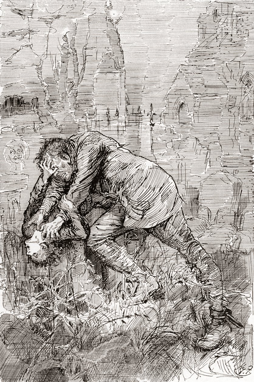 Pipin kamppailu paenneen vangin kanssa. " tekijältä Harry Furniss