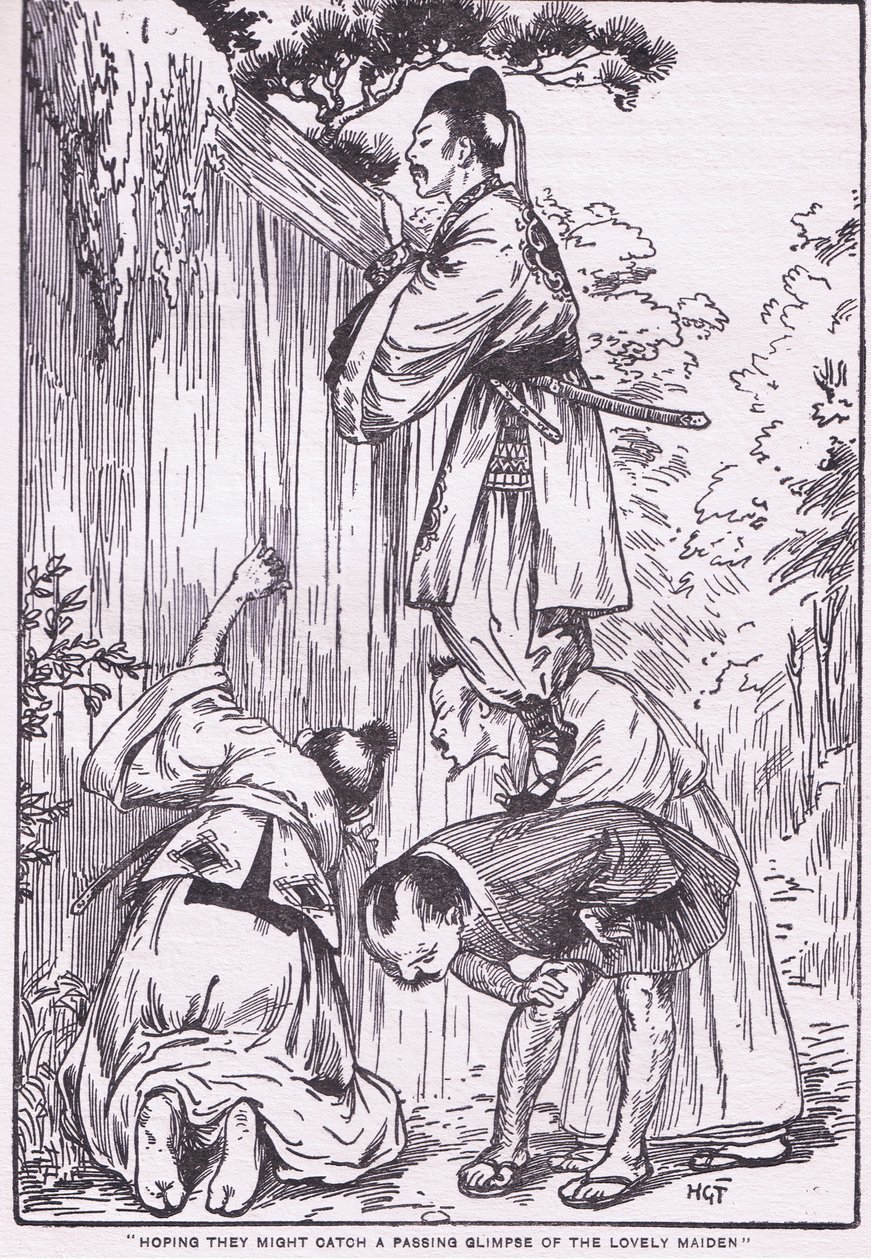 Toivoen näkevänsä vilauksen ihanasta neidosta (elokuvasta Daughter of the Moon) (litografia). tekijältä Harry George Theaker