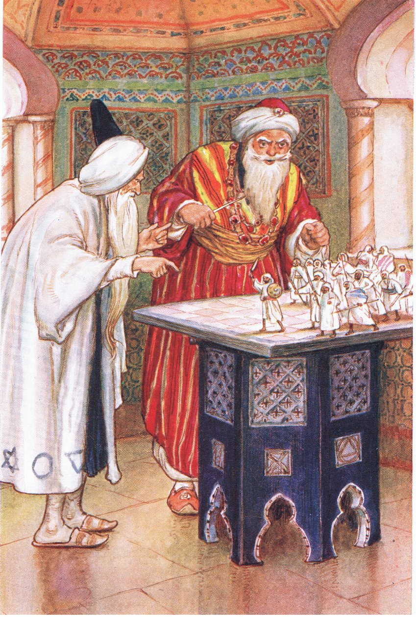 Kuningas Aben Kabuz ja arabialainen astrologi (tarinasta The Arabian Astrologer), kuvitus teoksesta 