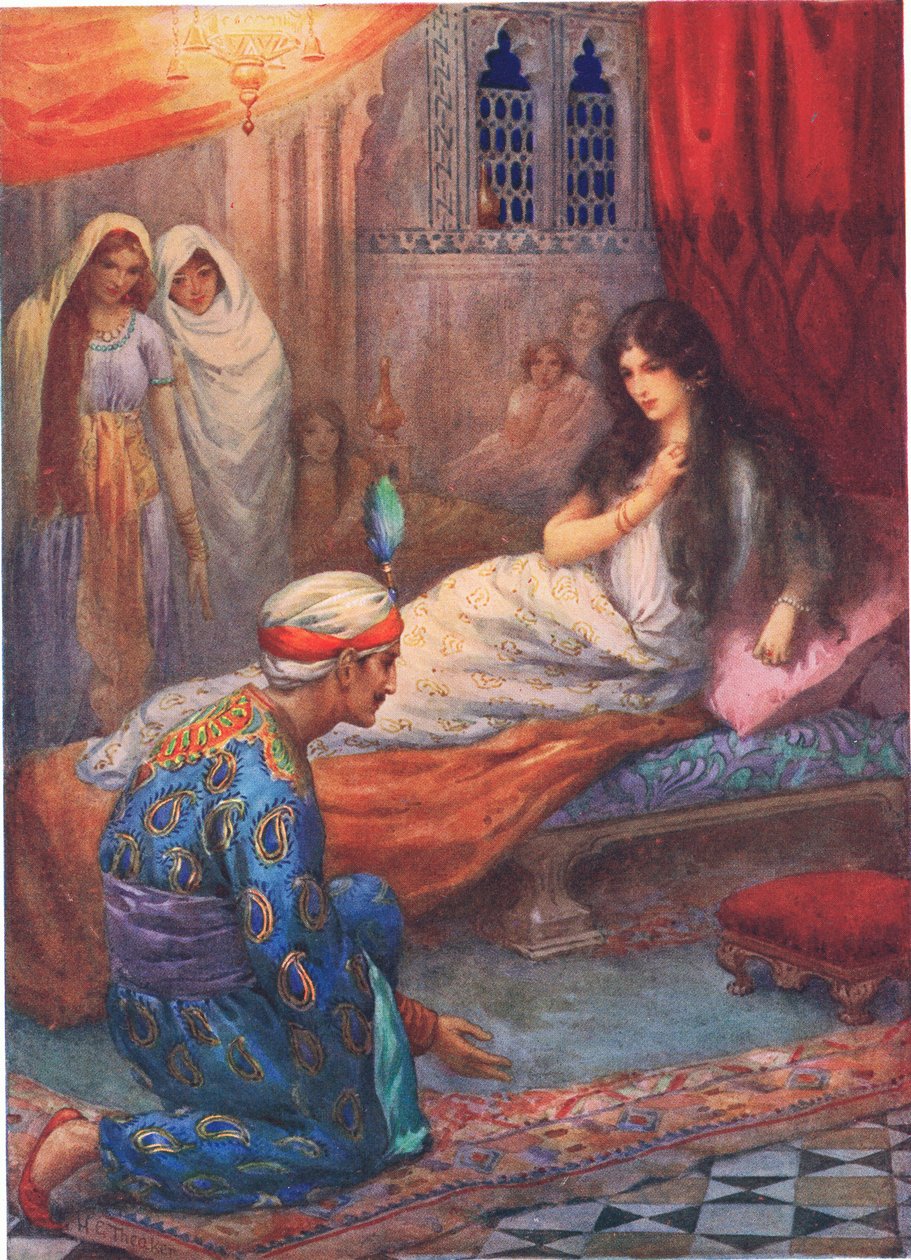 Prinssi Feroze-Shah herättää kauniin prinsessan, kuvitus kirjasta 