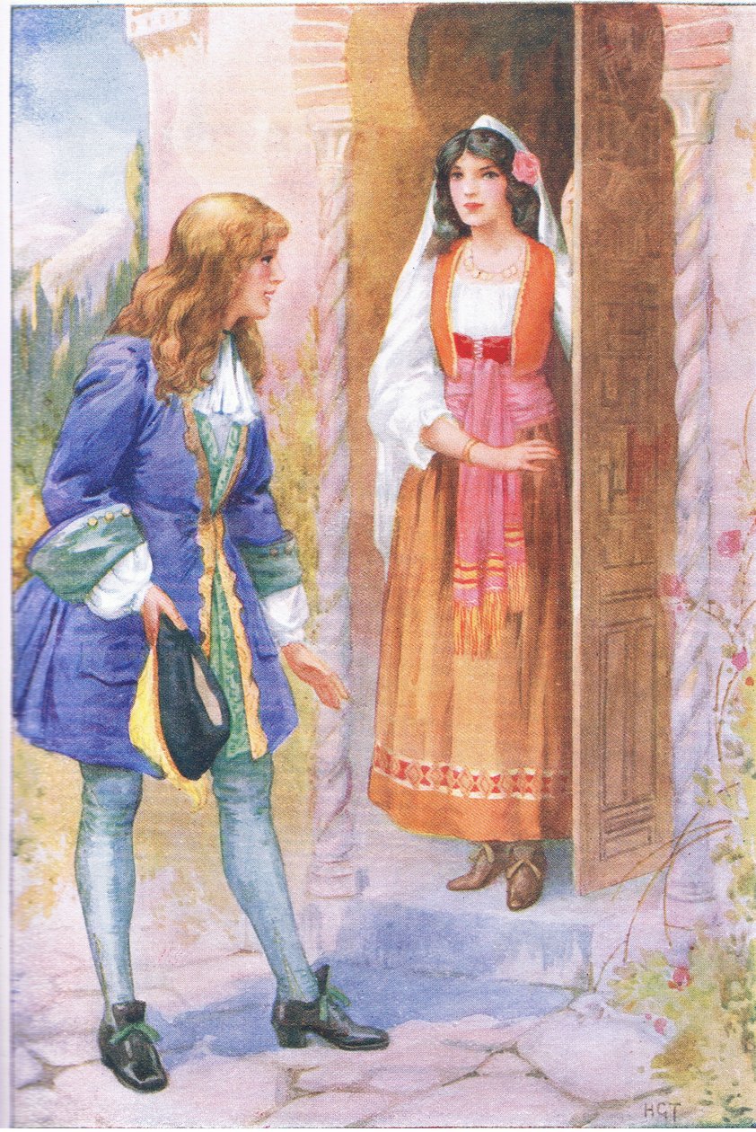 Ruyz De Alercon ja Alhambran ruusu (tarinasta The Rose of Alhambra) , kuvitus teoksesta 