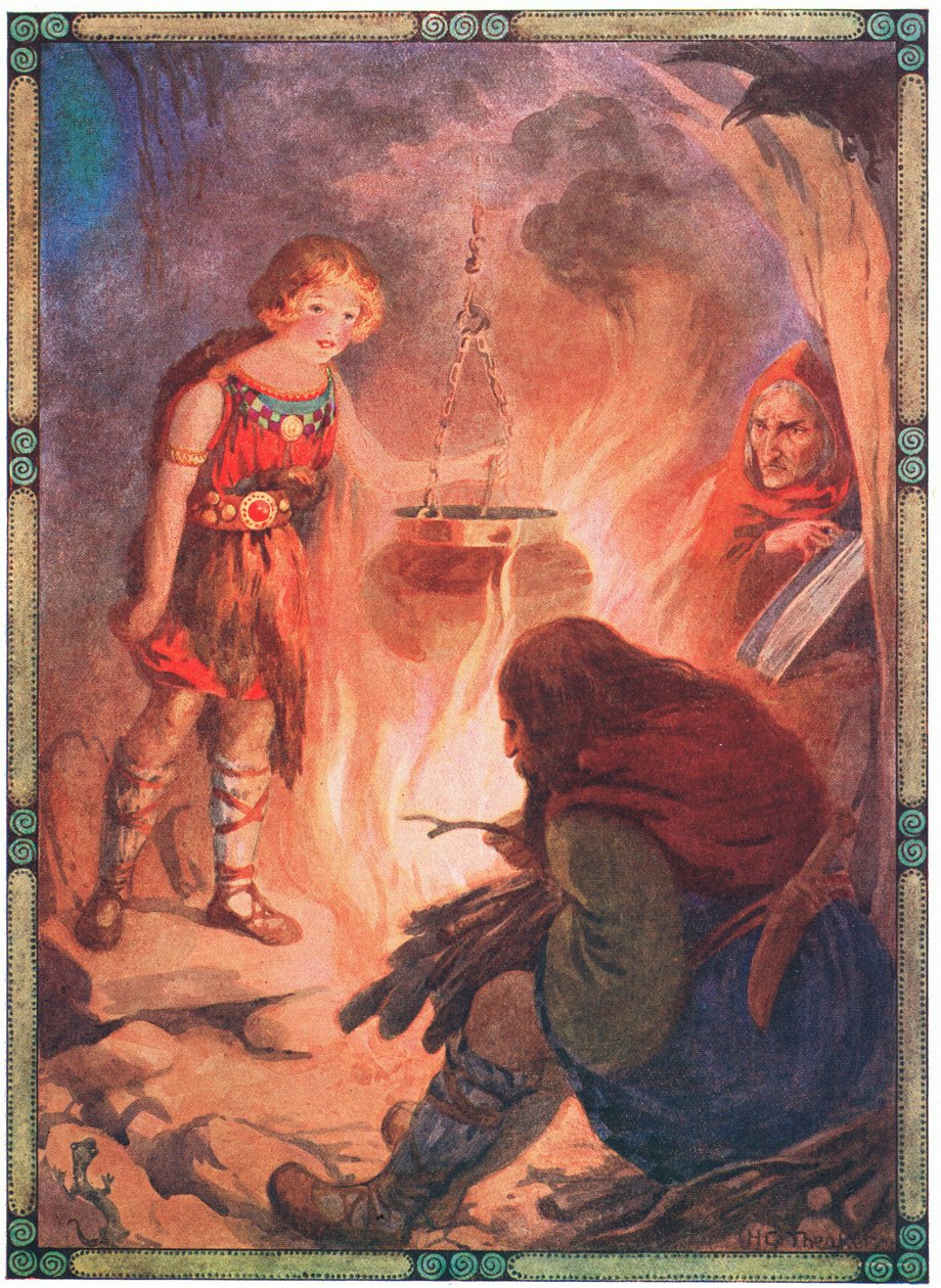 "Hän löysi kaiken sellaisena kuin sen pitäisi olla" (Taliesinistä) (värilitra) tekijältä Harry George Theaker