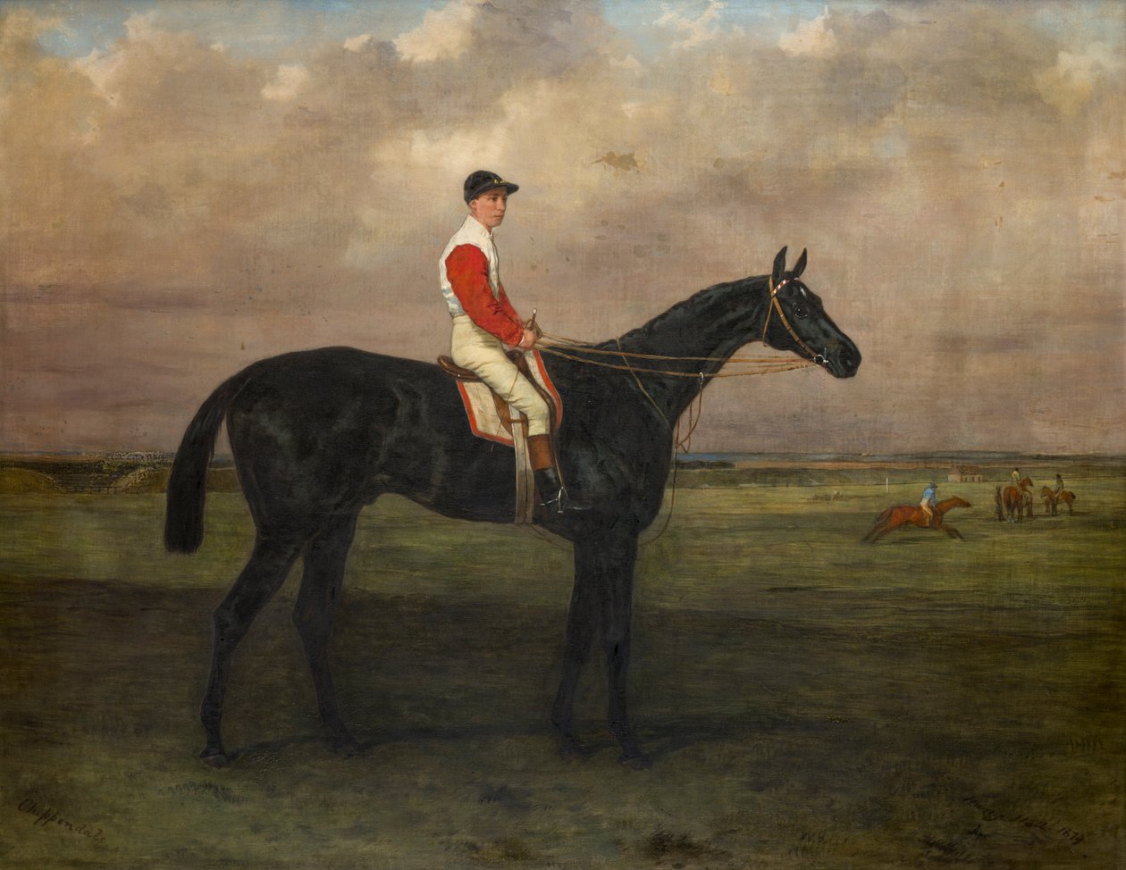 Chippendale-A Racehorse jockey kanssa Newmarket Racecourse, n.1874 (öljy kankaalle) tekijältä Harry Hall