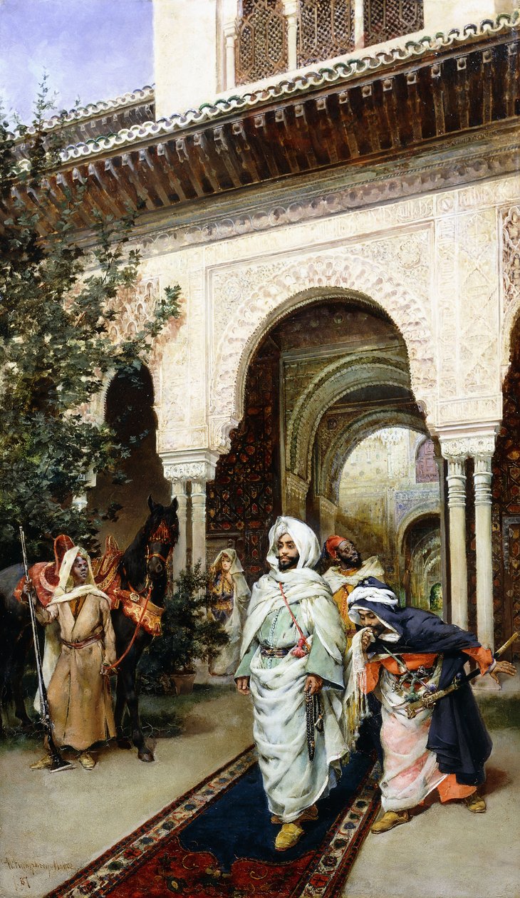 Poistuminen Alhambrasta, 1887 tekijältä Harry Humphrey Moore