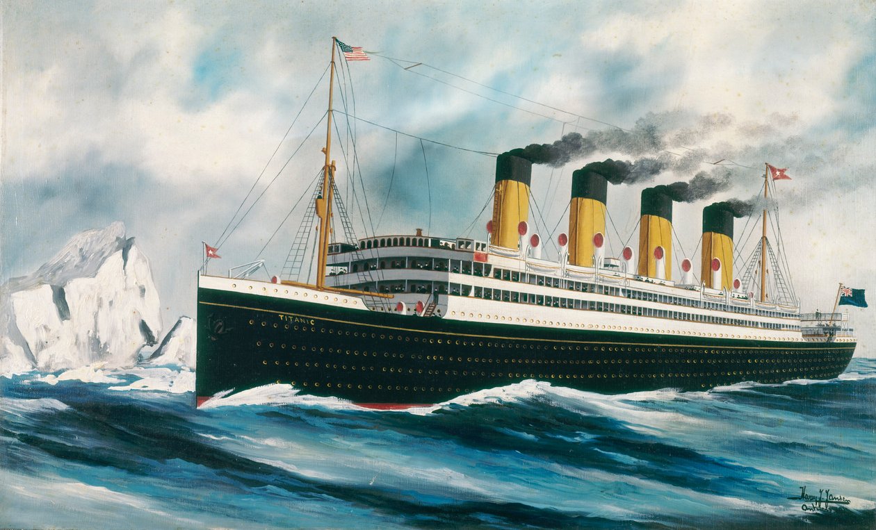 Matkustaja-alus Titanic (1912) matkalla Pohjois-Atlantilla jäävuorten ohi. tekijältä Harry J. Jansen