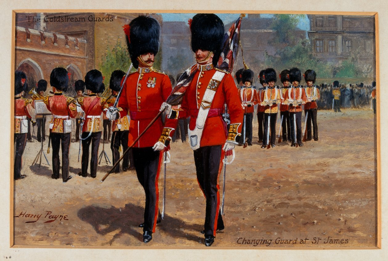 Coldstream Guards vaihtokaarti St Jamesissa, 1905 noin tekijältä Harry Payne
