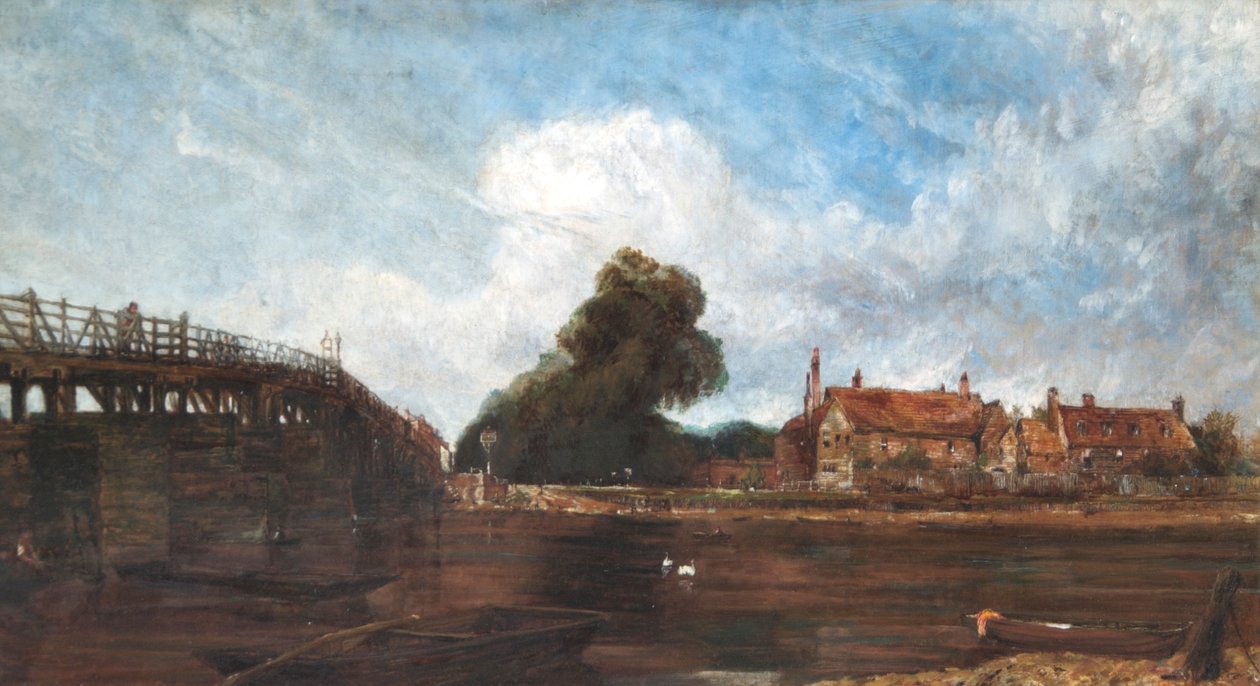 Old Hampton Court Bridge, n. 1875 (akvarelli paperille) tekijältä Harry Williams