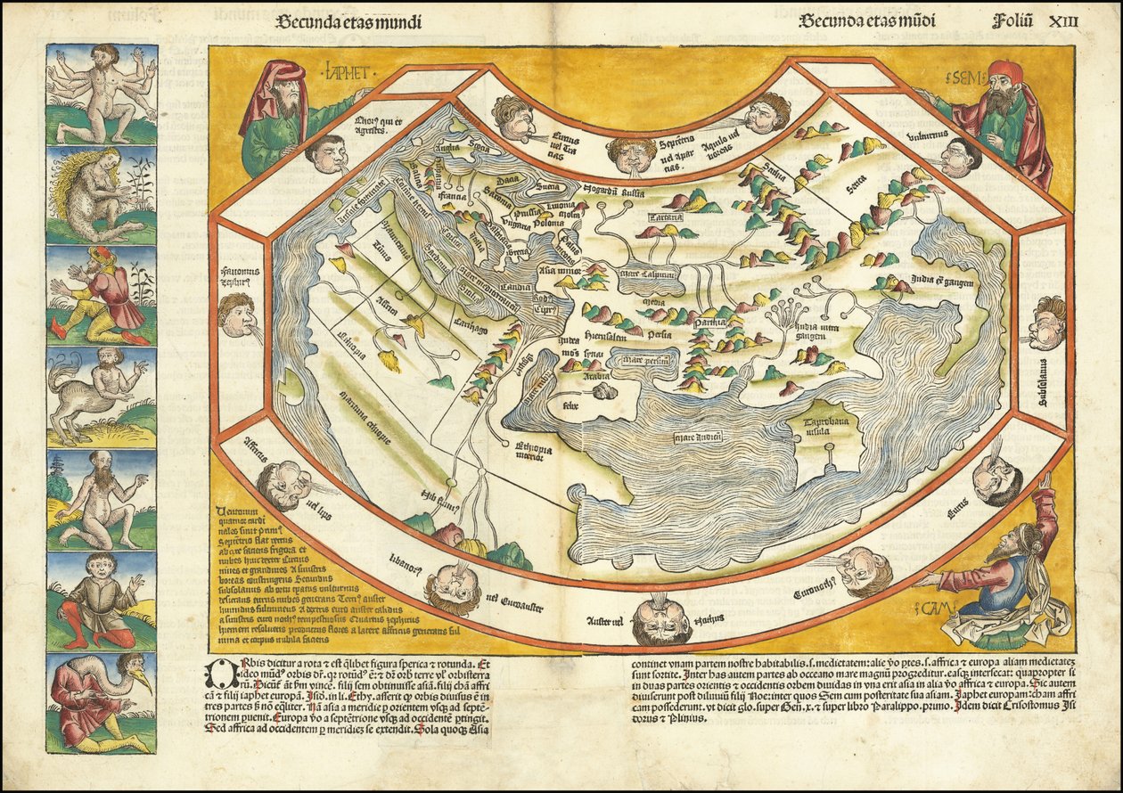 Vuoden 1493 maailmankartta - Secunda etas mundi - Secunda etas mundi tekijältä Hartmann Schedel