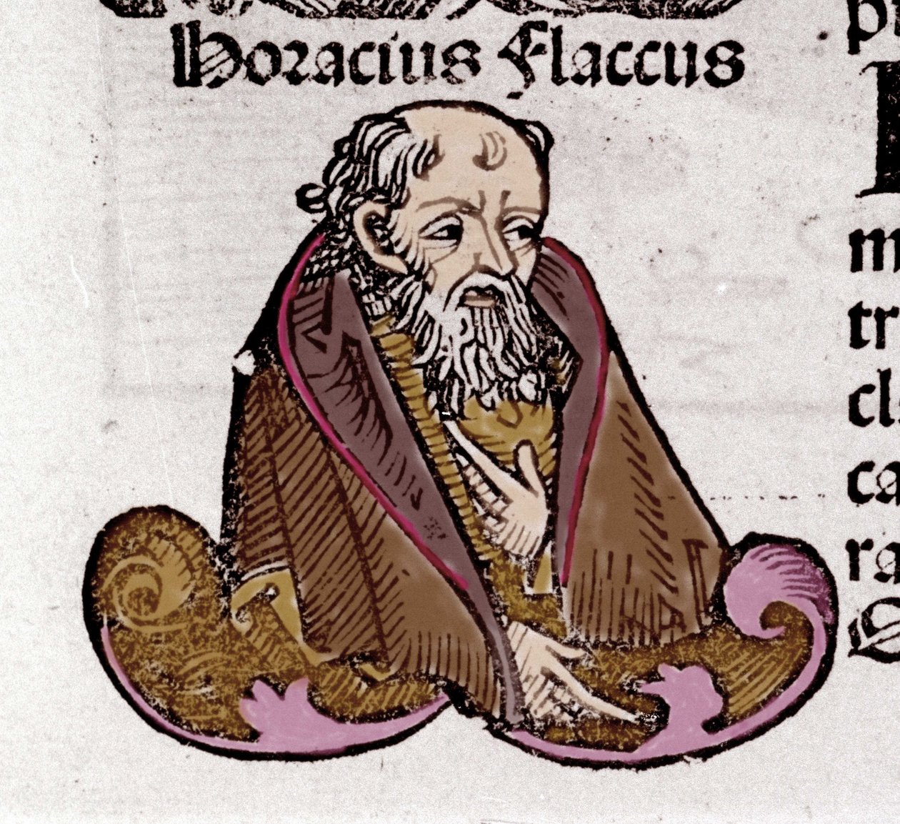 Muotokuva Horatiuksesta (Quintus Horatius Flaccus) (65-8 eKr.), latinalainen runoilija. Hartmann Schedelin "Kronikoiden kirjassa". 1497 tekijältä Hartmann Schedel