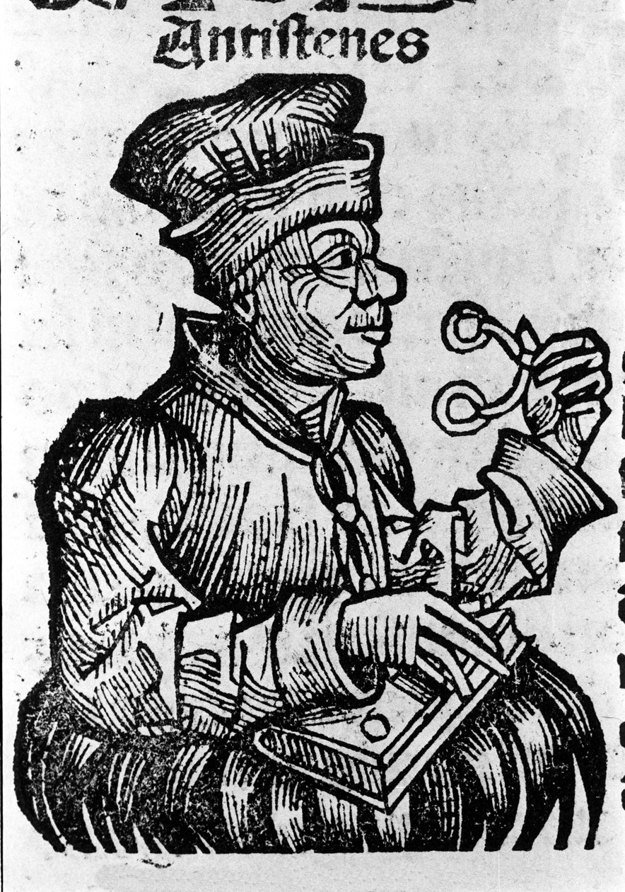 Kreikkalainen filosofi Antisthene (444-365 eKr.). Hartmann Schedelin "" Nürnbergin aikakirjat" -ksylografia tekijältä Hartmann Schedel