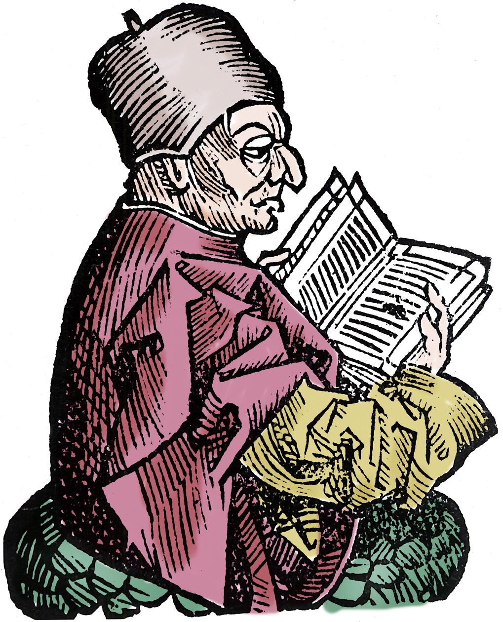 Historioitsija ja teologi Bede Kunnianarvoisa (673-735) (Beda Venerabilis). Hartmann Schedelin "" Nürnbergin aikakirjat" -ksylografia tekijältä Hartmann Schedel