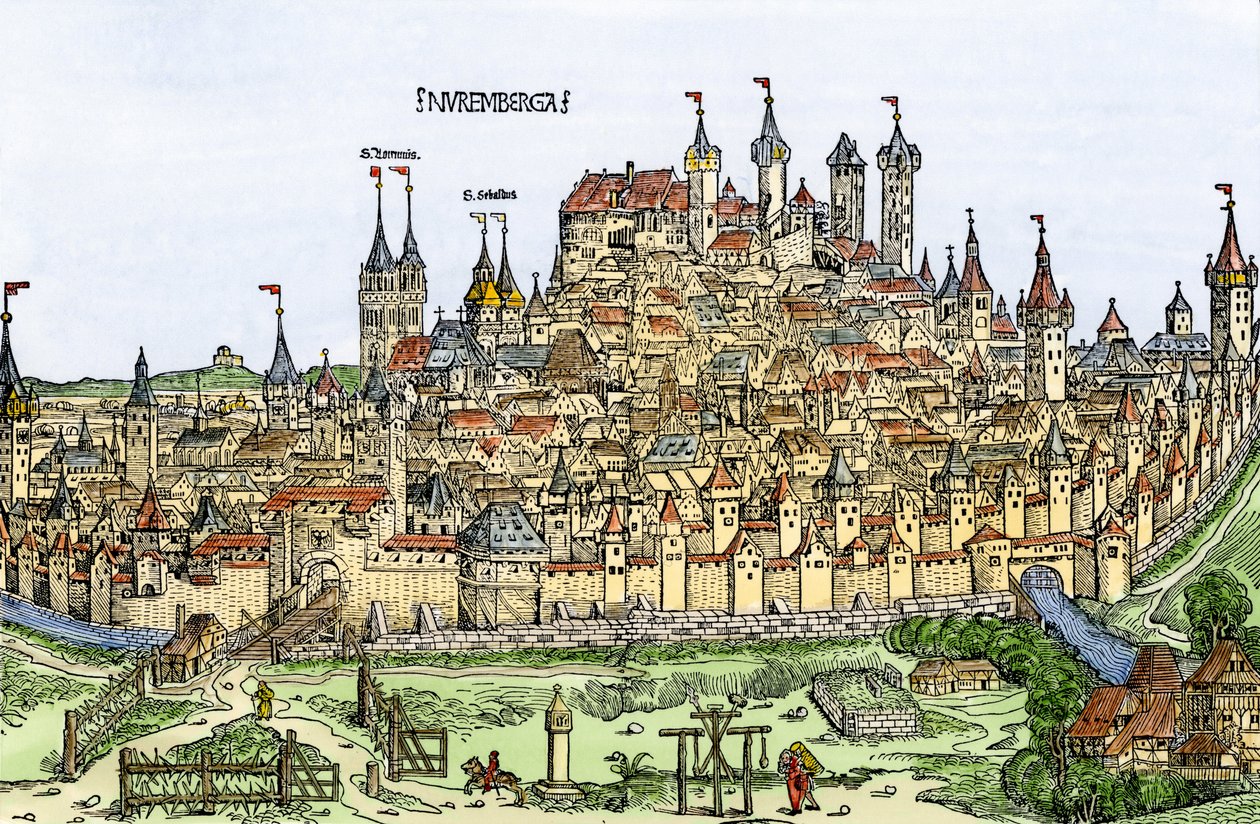 Näkymä Nürnbergin kaupunkiin, Saksaa tekijältä Hartmann Schedel