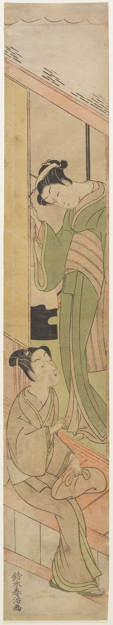 Nuori mies puhuu Watatsumille, n. 1770 (värillinen puupalikkaprintti) tekijältä Haruji Suzuki