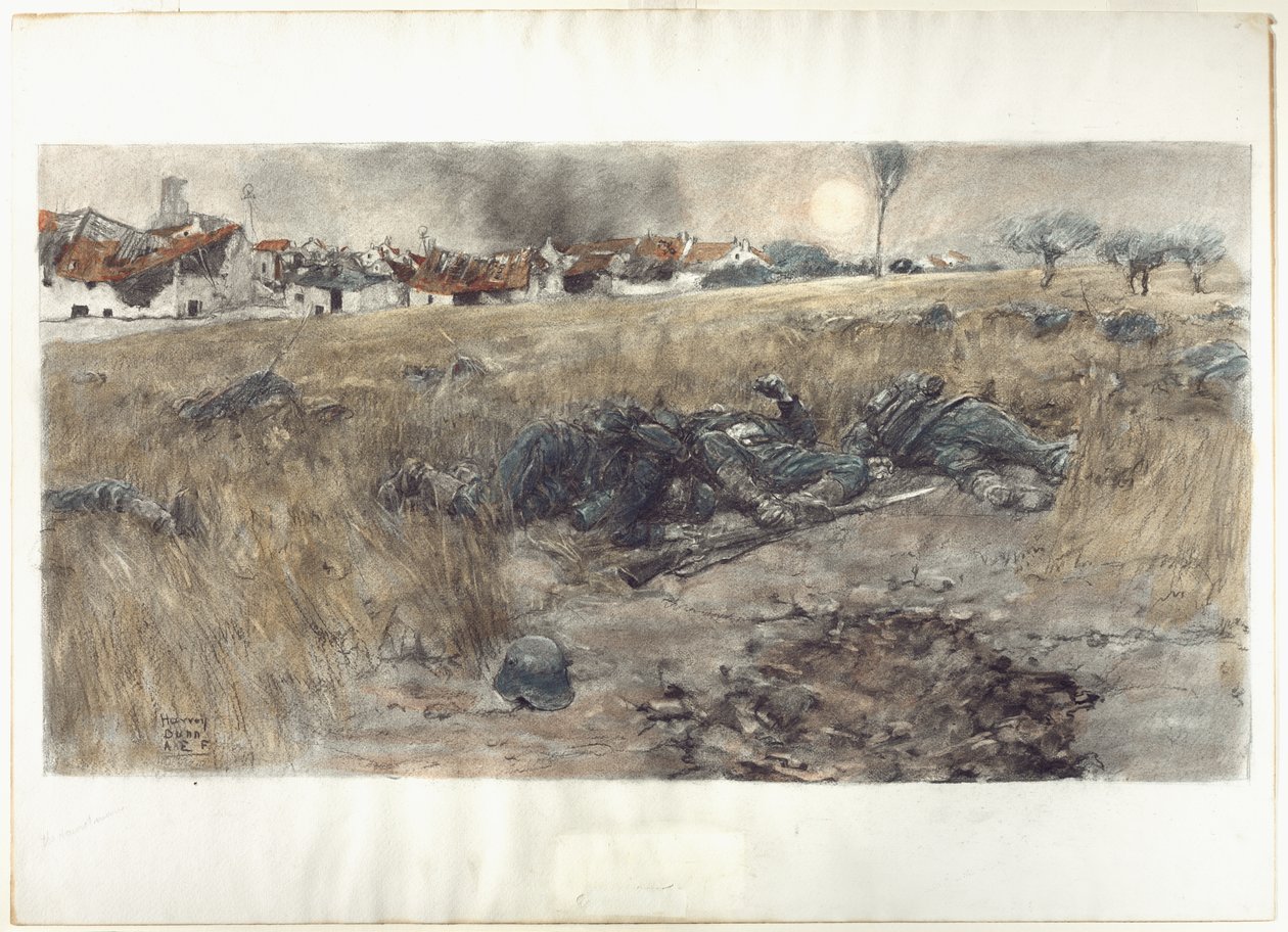 Sadonkorjuukuu, n.1918 (hiili- ja akvarelliväri, pastelli paperille). tekijältä Harvey T. Dunn