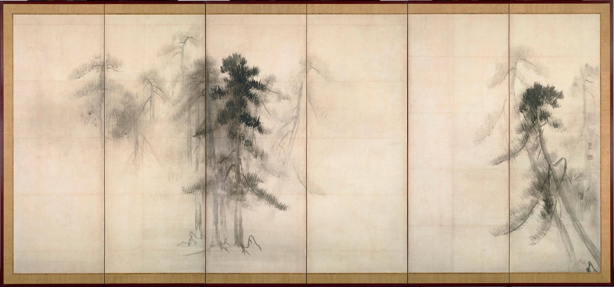 ""männyt"" Muste paperille kirjoittanut Tohaku Hasegawa (1539-1610) 1500-luku Koko 156x356 cm Japan Tokyo National Museum tekijältä Hasegawa Tohaku