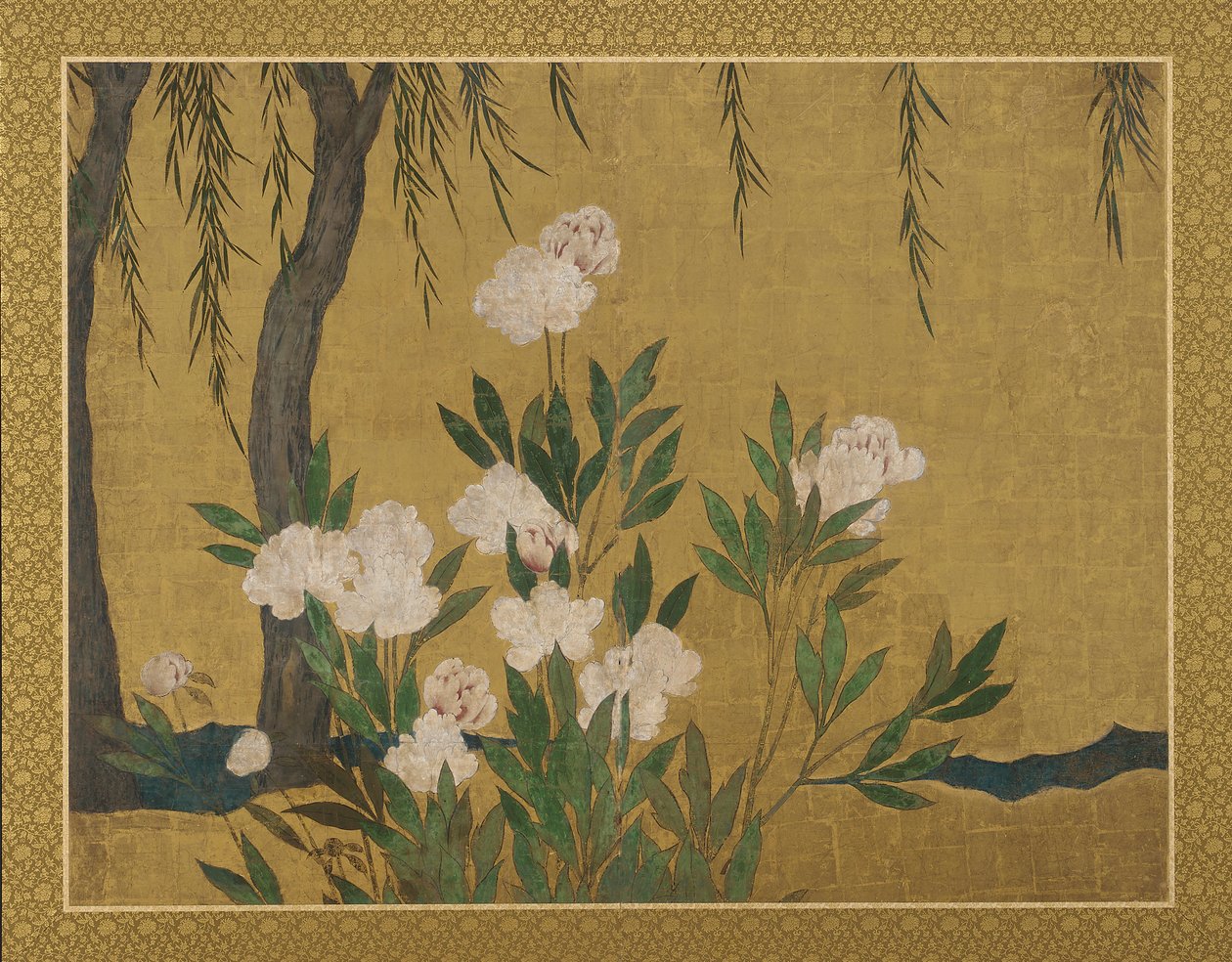 Pionit ja pajut, Momoyama- tai Edo-kausi, 1600-luvun alku. tekijältä Hasegawa Tonin