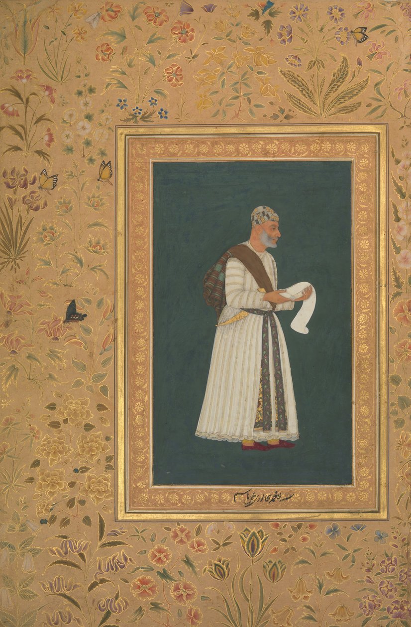 Muotokuva Mulla Muhammad Khan Valista Bijapurista, Folio Shah Jahan -albumista, rekto: n. 1620 tekijältä Hashim