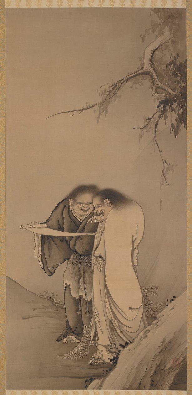 The Chinese Taoist Immortals, Han-shan and Shih-te Kanzan and Jittoku, Meiji era, 1886. tekijältä Hashimoto Gaho