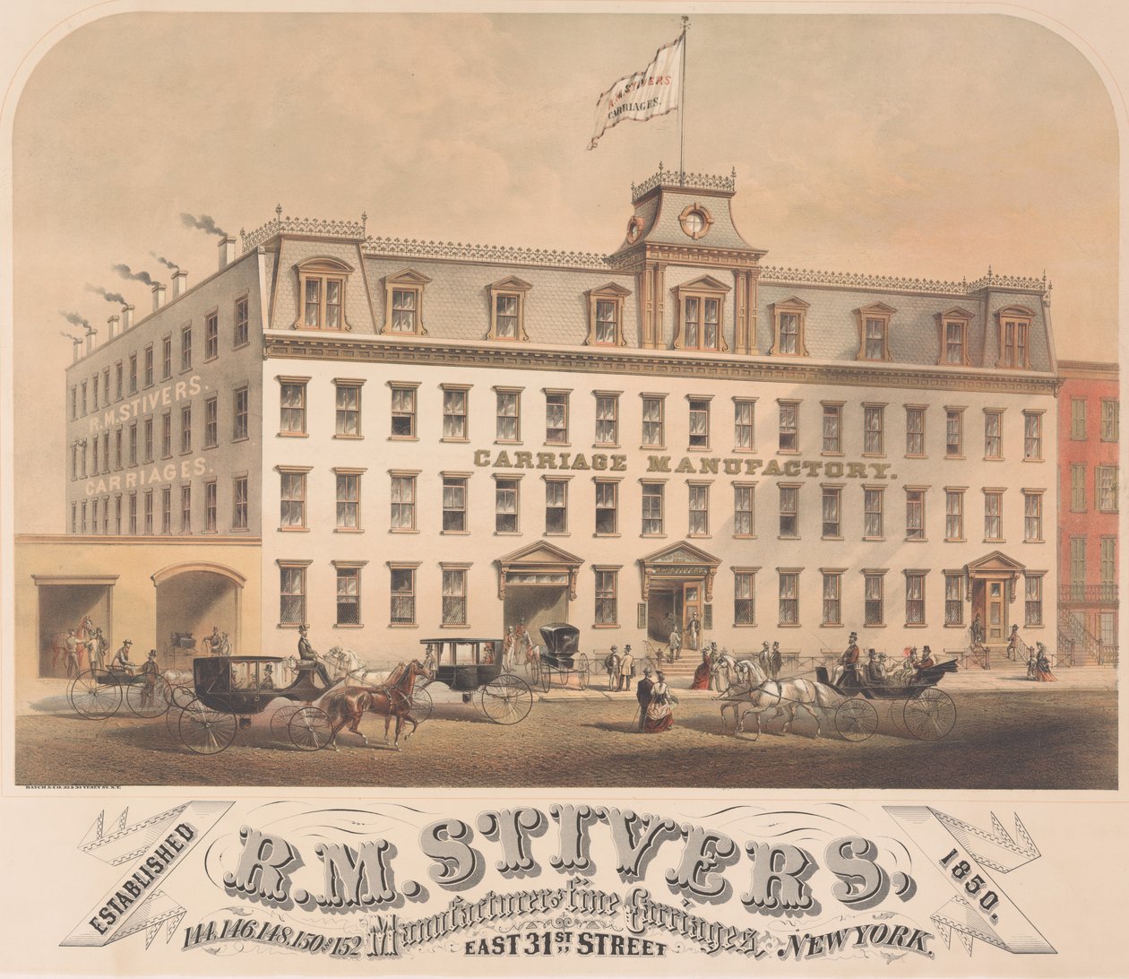 R. M. Stivers, Manufacturers of Fine Carriages, 146-152 East 31st Street, New York, 1872-73. tekijältä Hatch and Co.