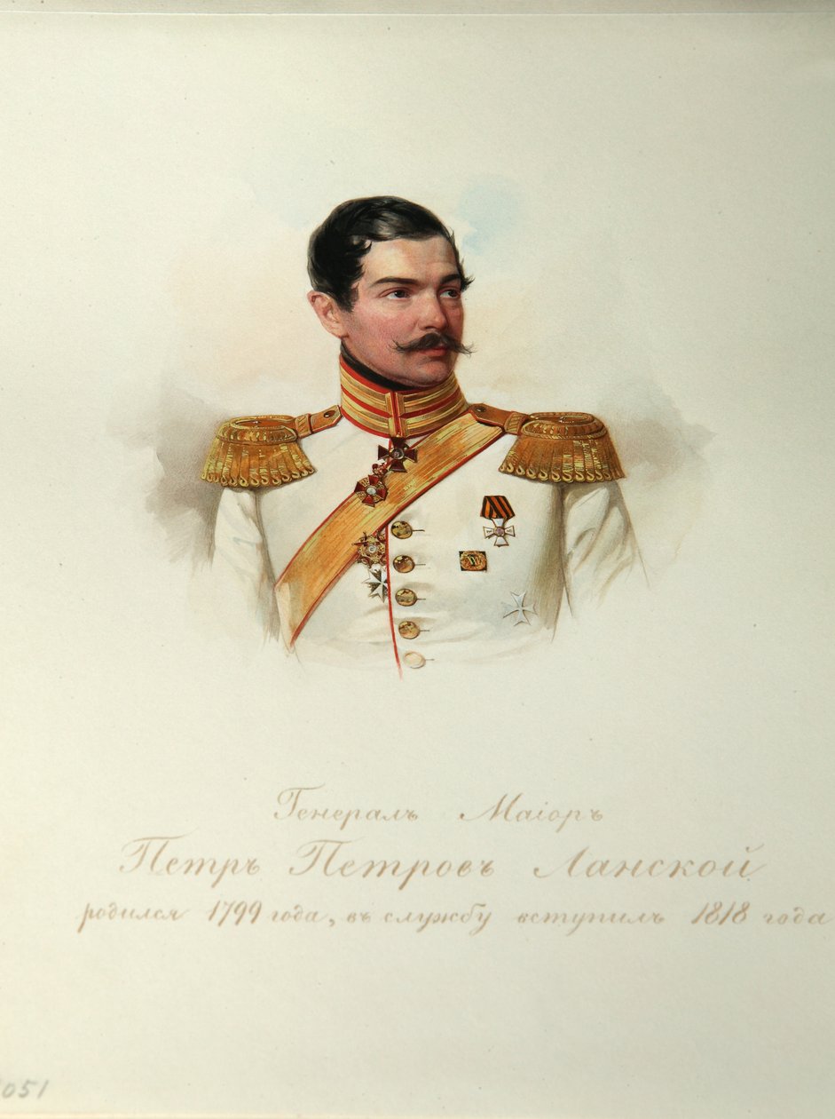 Kenraali Pjotr Petrovitš Lanskoin muotokuva 1799-1877 Imperiumin hevosvartijoiden albumista, 1846-1849 tekijältä Hau
