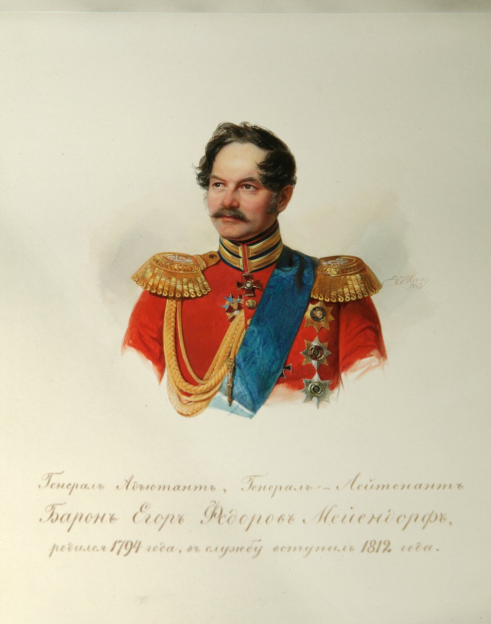 Kenraali Jegor Fjodorovitš Meiendorfin muotokuva 1794-1879 Imperiumin hevosvartijoiden albumista, 1846-1849 tekijältä Hau