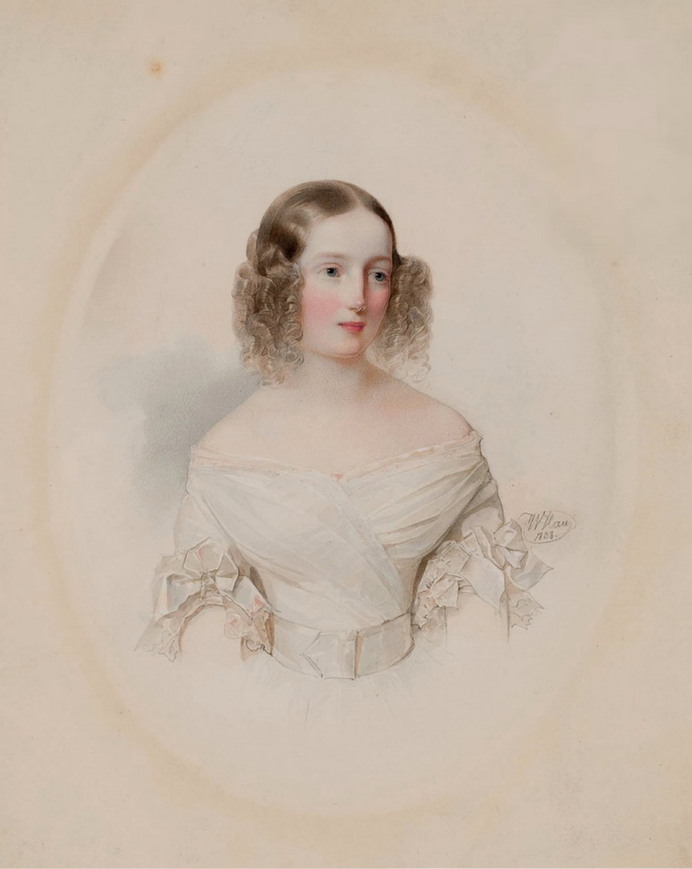 Venäjän suurherttuatar Olga Nikolaevnan muotokuva 1822-1892, Württembergin kuningatar, 1838 tekijältä Hau