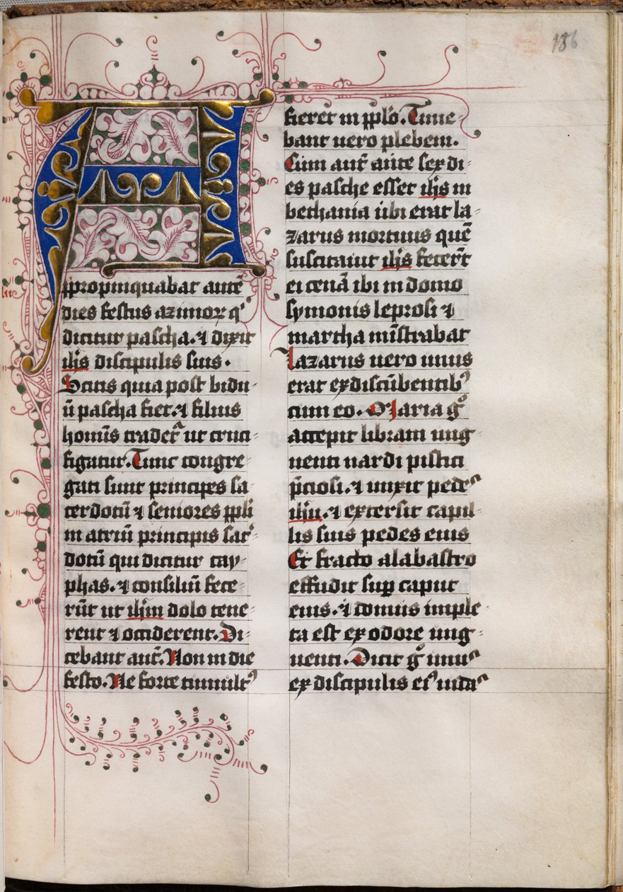 Evankeliumikirja evankelistamuotokuvilla: koristeltu alkukirjain, n. 1480. tekijältä Hausbuch Master