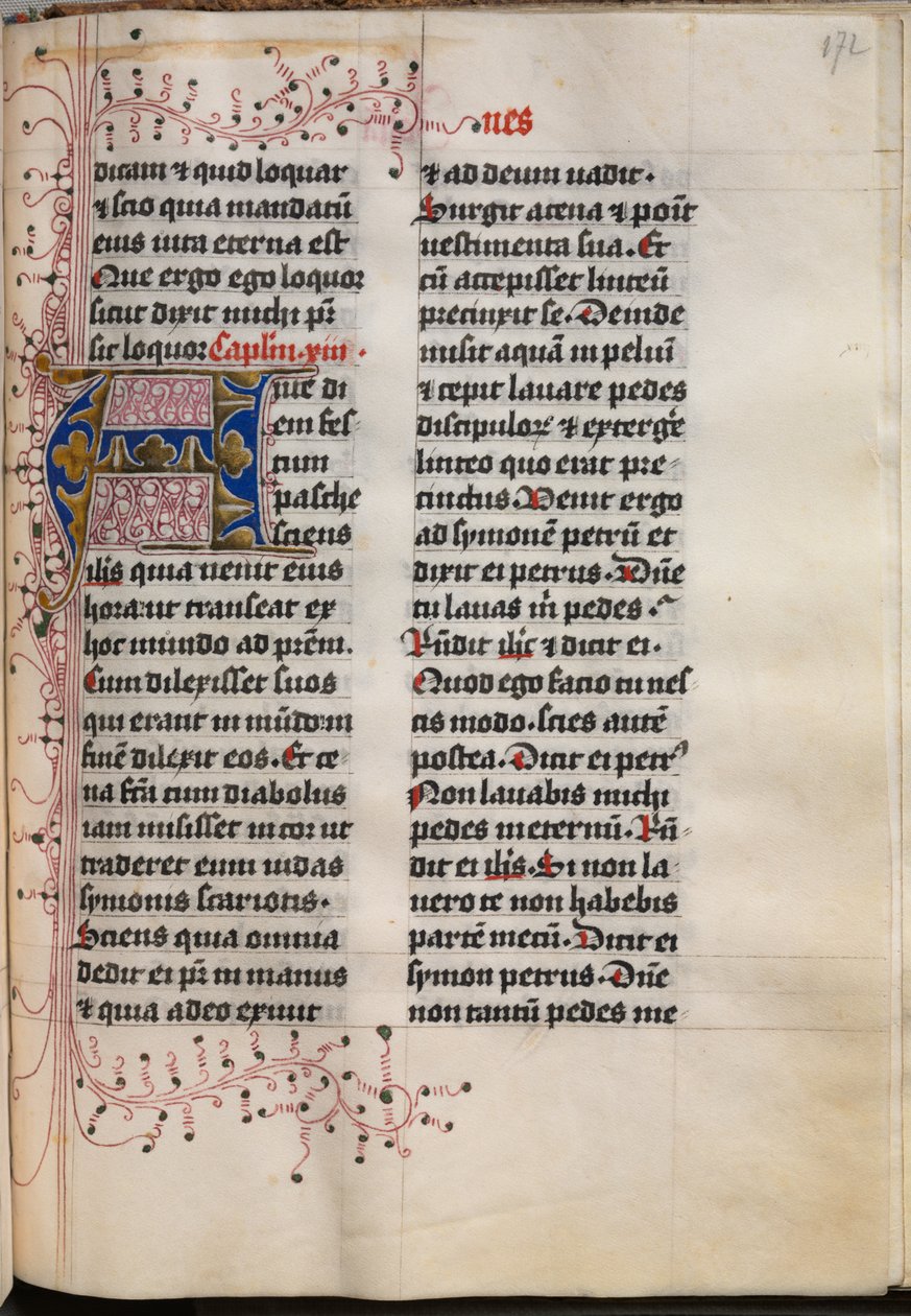 Evankeliumikirja evankelistamuotokuvilla: koristeltu alkukirjain, n. 1480. tekijältä Hausbuch Master