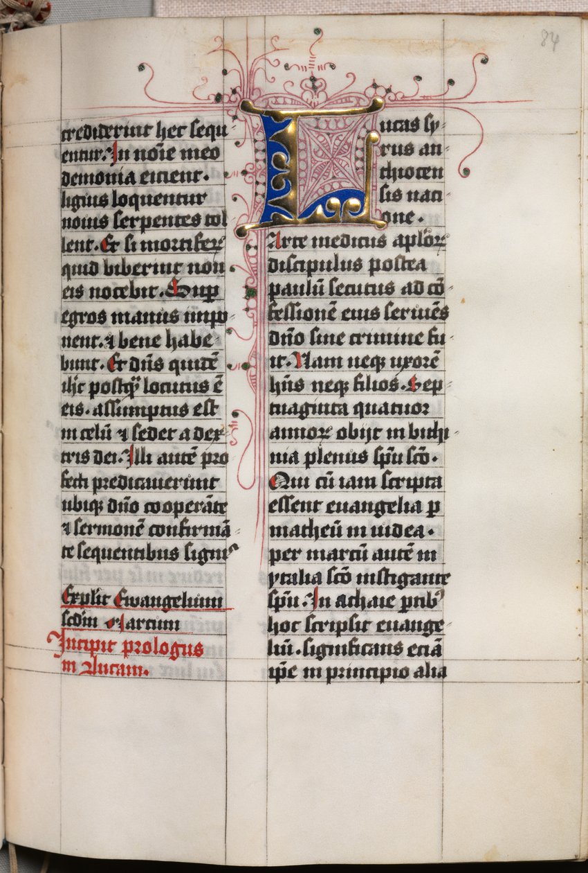 Evankeliumikirja evankelistamuotokuvilla: koristeltu alkukirjain, n. 1480. tekijältä Hausbuch Master