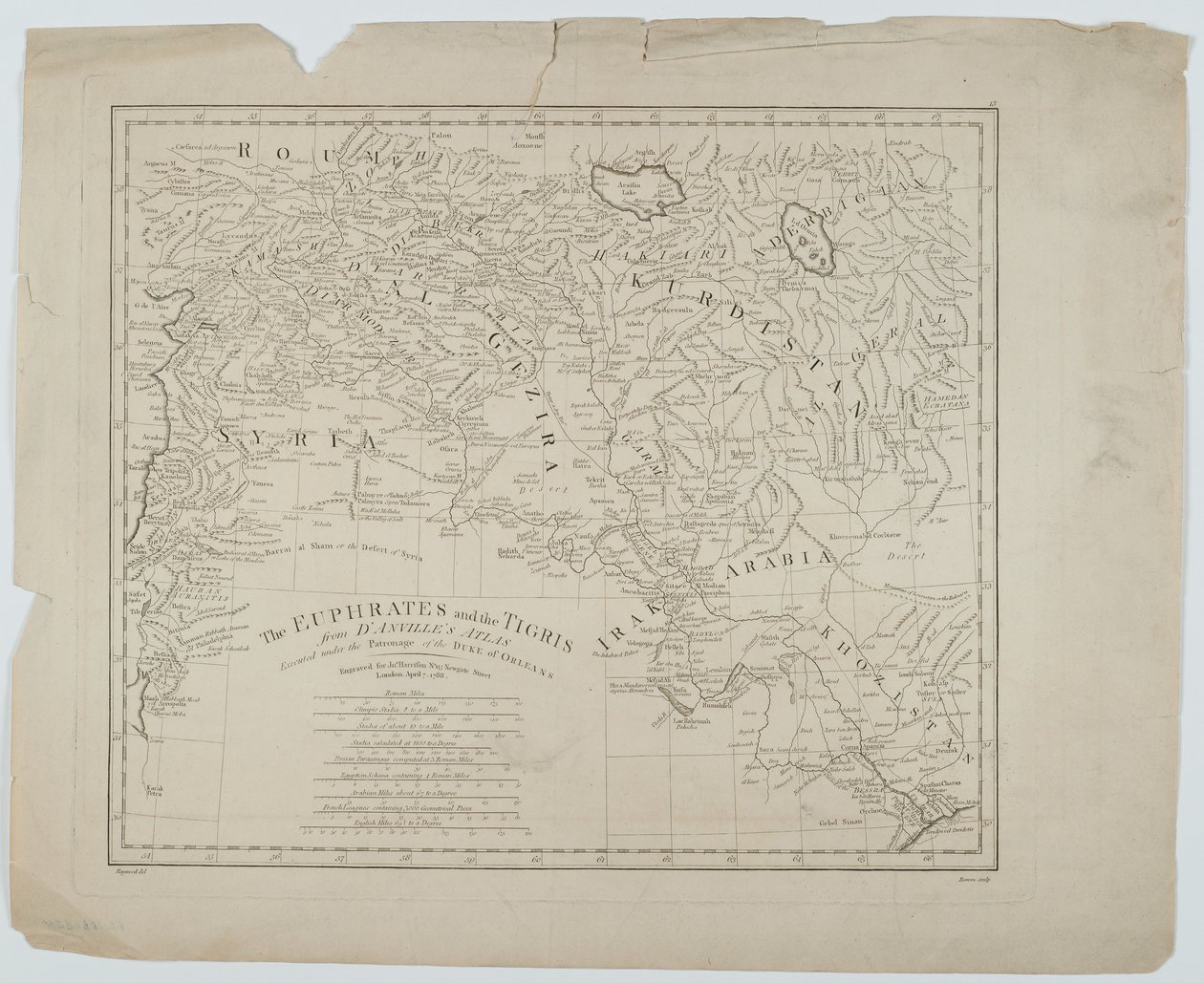 Eufrat ja Tigris DAnvilles Atlasista, kaivertanut Thomas Bowen, 1788 tekijältä Haywood Haywood