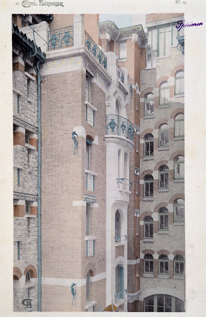 Näkymä Castel Berangerille (1897-1898), arkkitehti Hector Guimardin (1867-1942) esittämä rakennus. tekijältä Hector Guimard