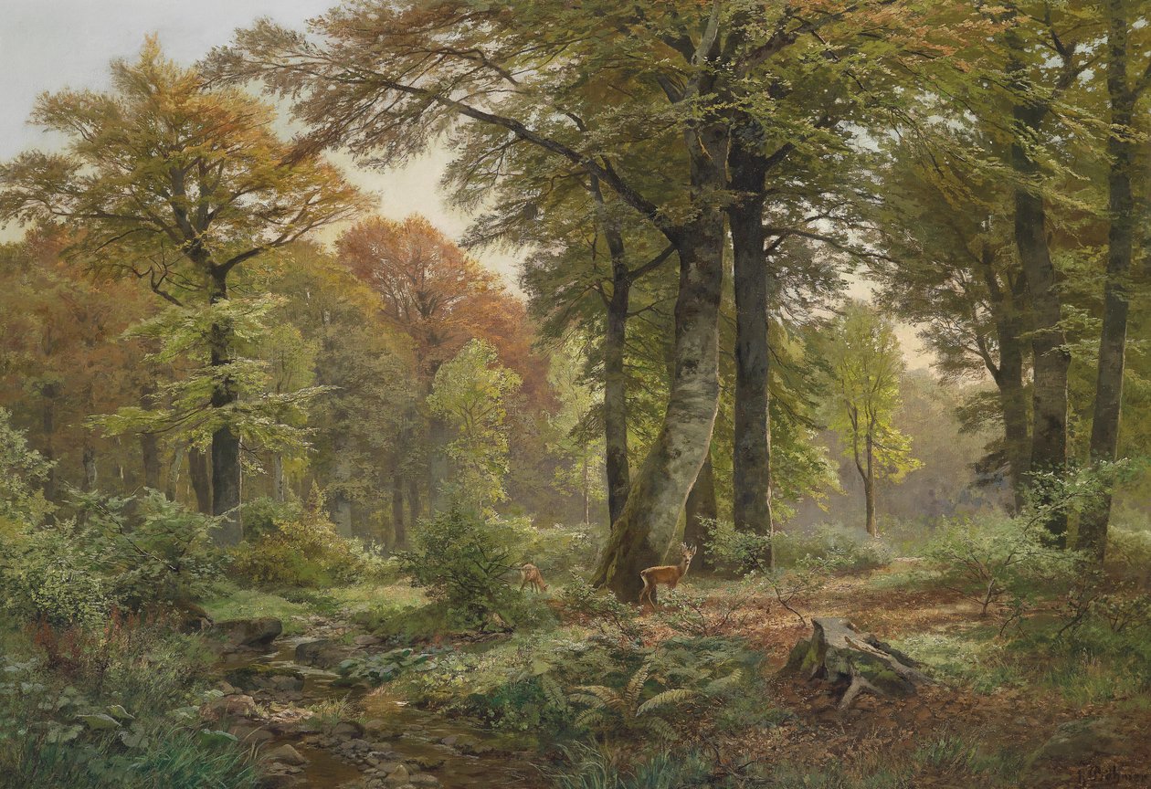 Kleine Waldlichtung mit Rehwild tekijältä Heinrich Bohmer