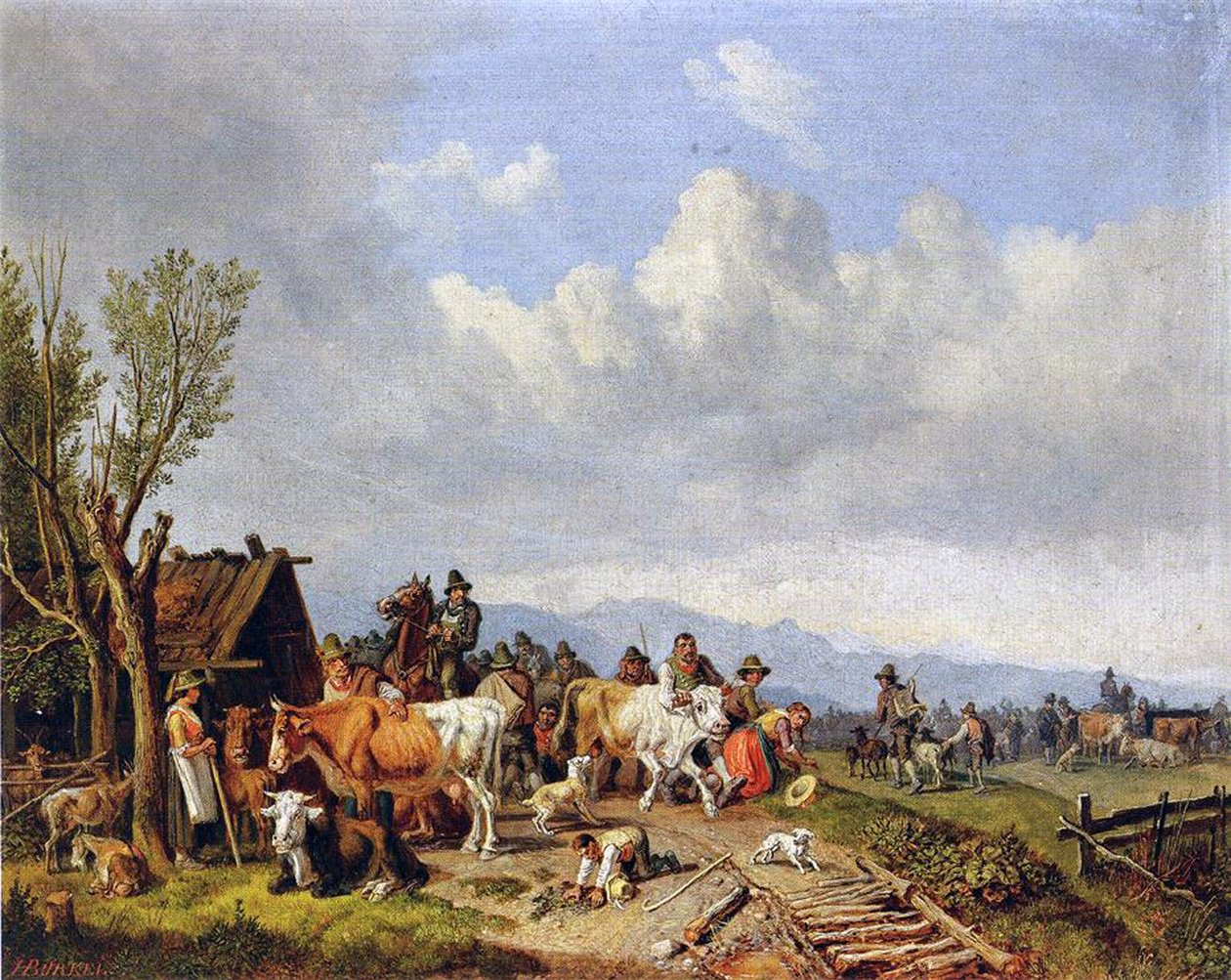 Nautamarkkinat, noin 1866 tekijältä Heinrich Burkel