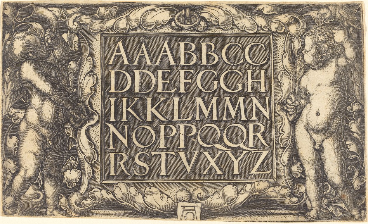 Aakkoset, c. 15251555. tekijältä Heinrich Aldegrever