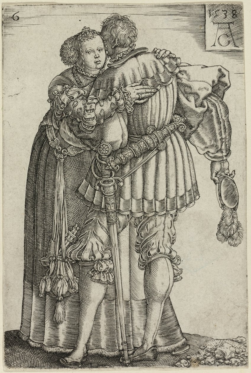 Couple Embracing, levy kuusi The Large Wedding-Dancersilta tekijältä Heinrich Aldegrever