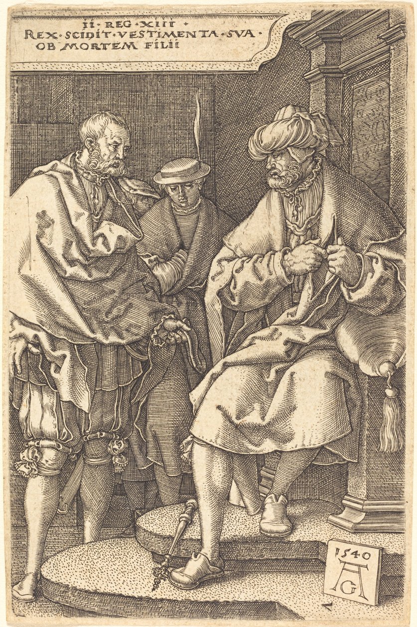 Daavid heitti viittansa pois poikansa kuolemasta, 1540. tekijältä Heinrich Aldegrever