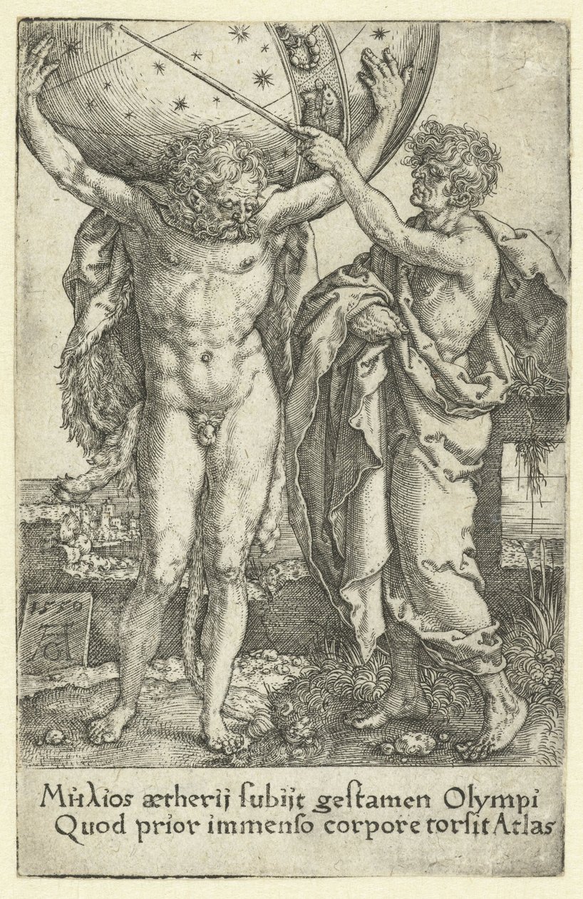 Hercules ja Atlas Labors of Hercules (sarjan nimi) tekijältä Heinrich Aldegrever
