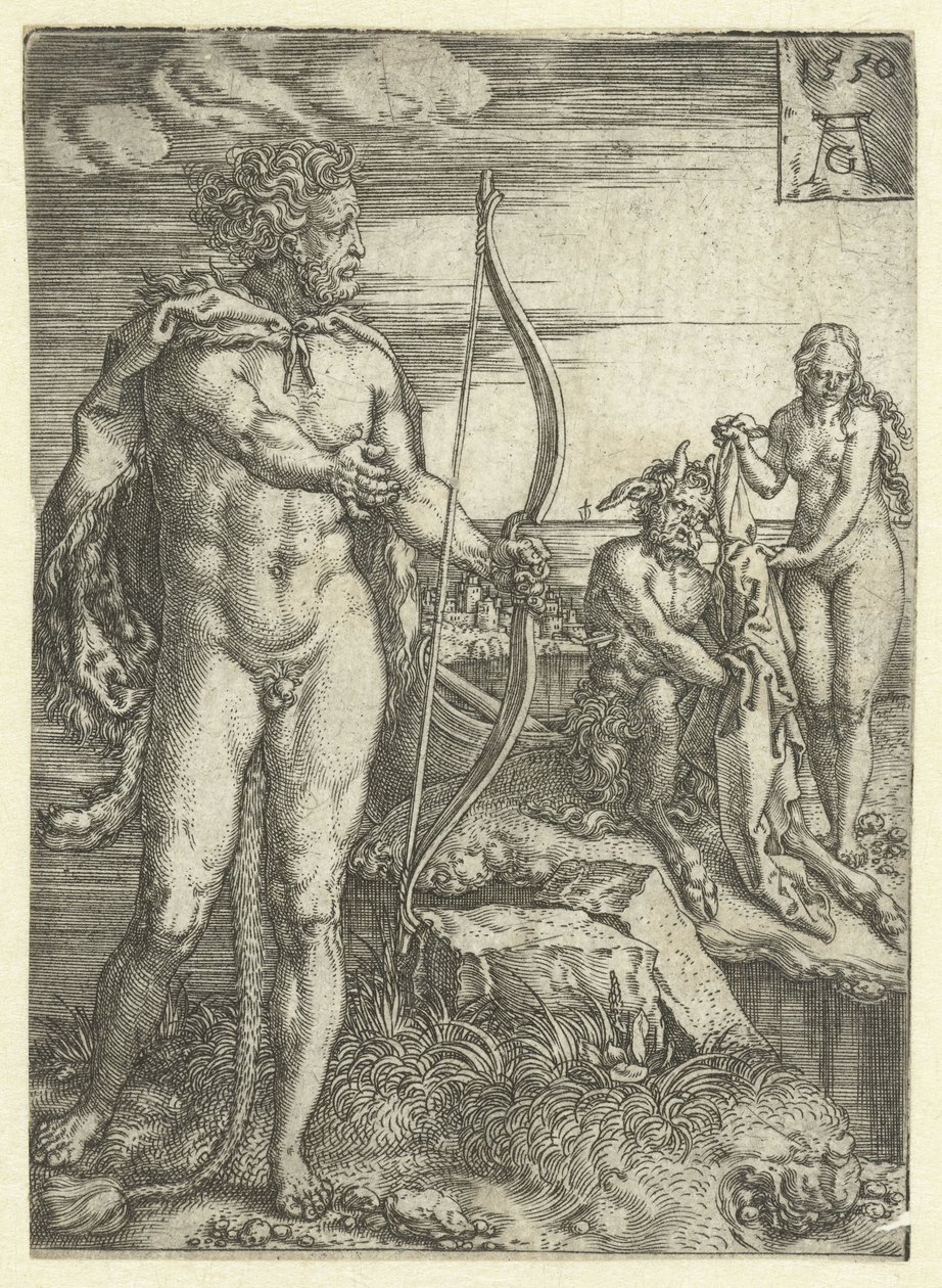 Hercules pelastaa Deianiran Nessuksesta Labors of Hercules (sarjan nimi) tekijältä Heinrich Aldegrever